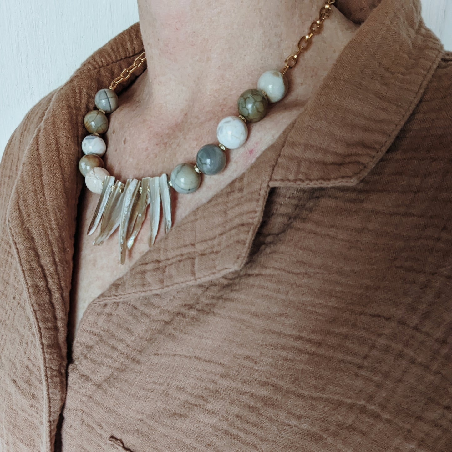 Agate and Sea Shell Spike Necklace