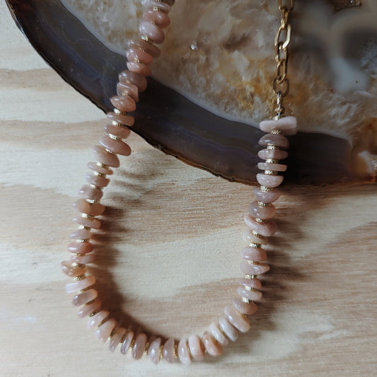 Beaded Necklace | Peach Moonstone
