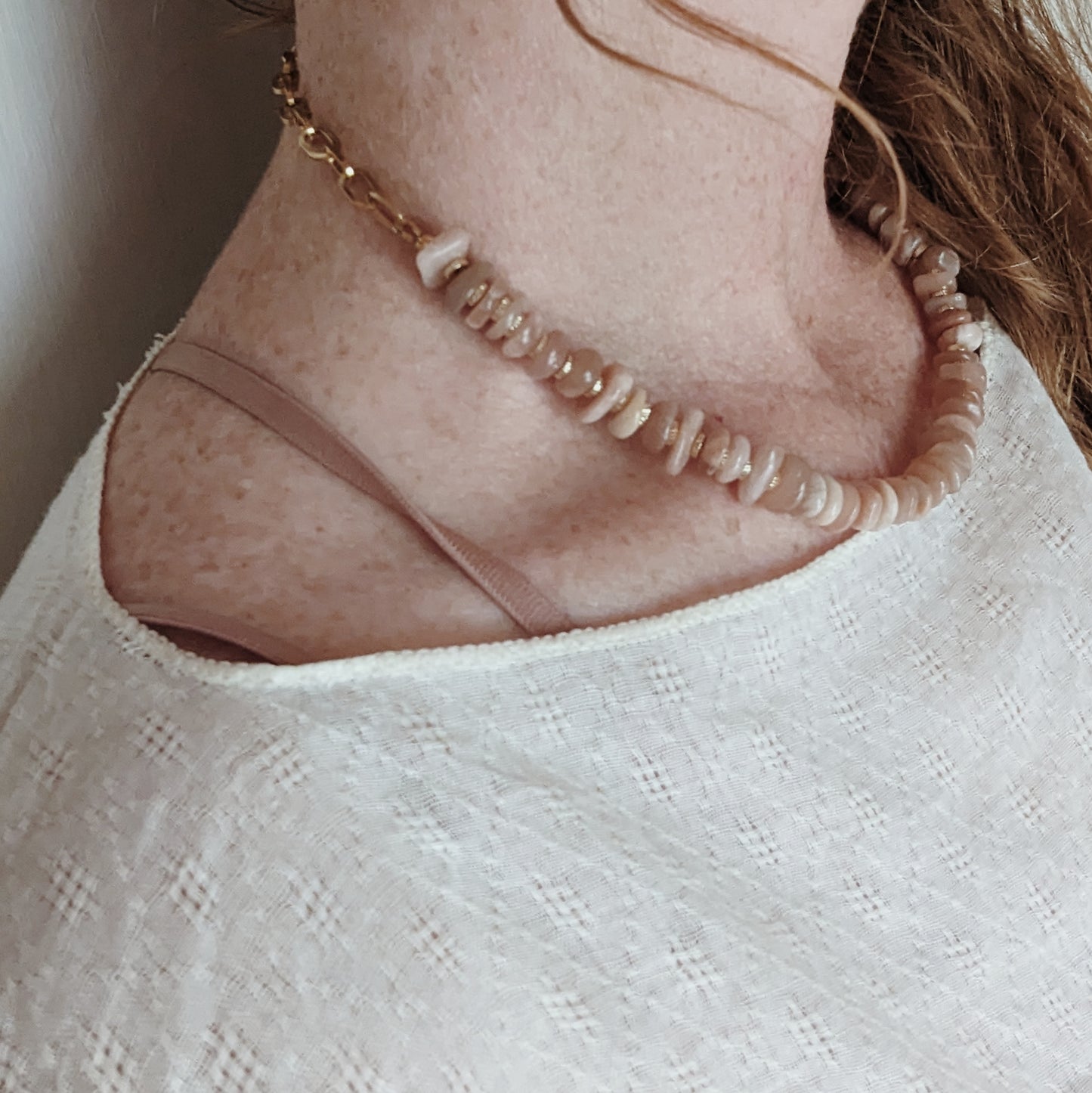 Beaded Necklace | Peach Moonstone