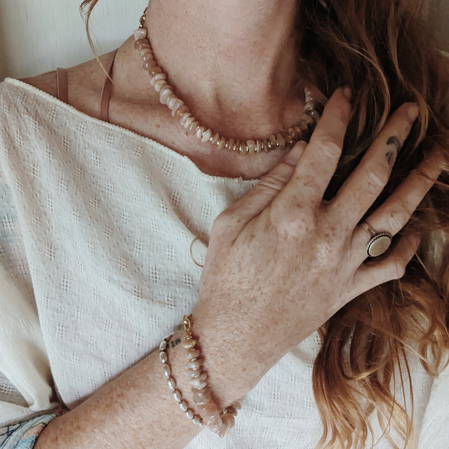 Beaded Necklace | Peach Moonstone