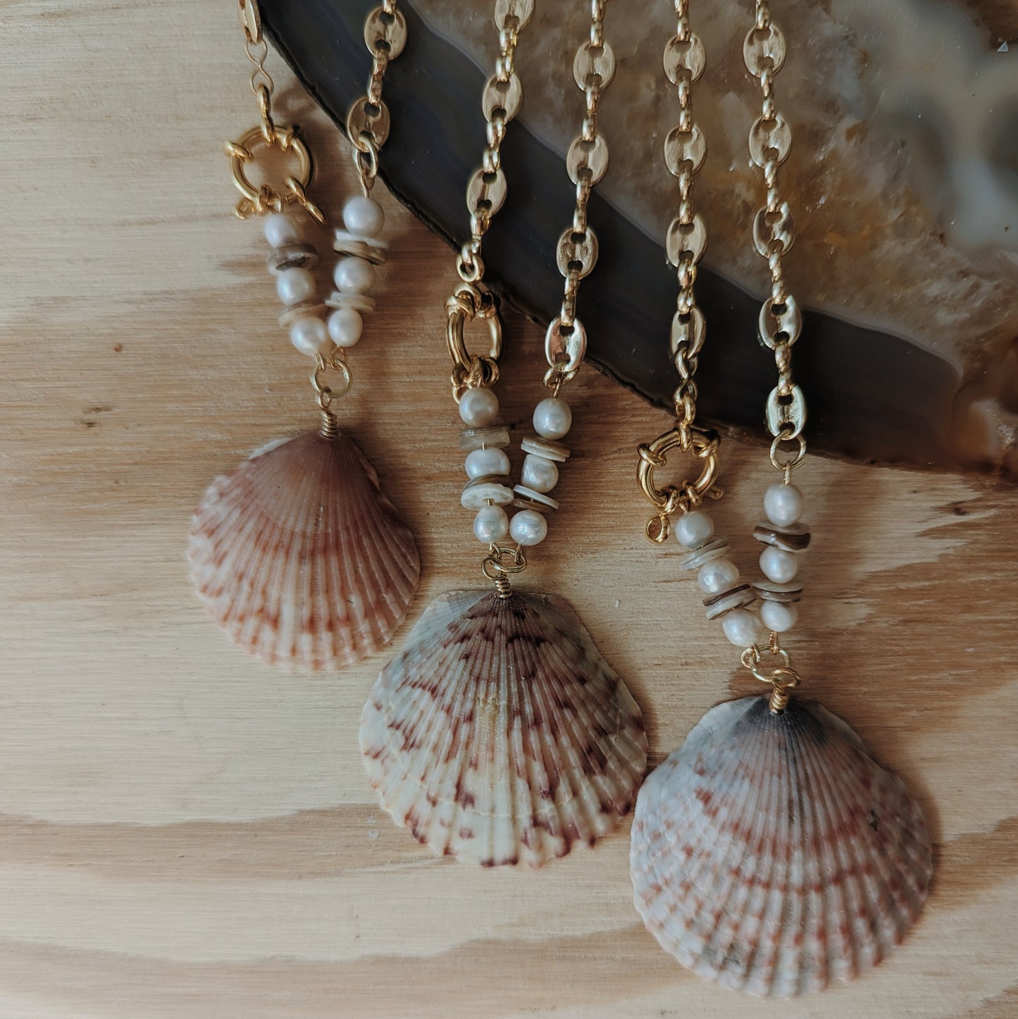 Scallop Seashell and Fresh Water Pearl Mariner Chain Necklace