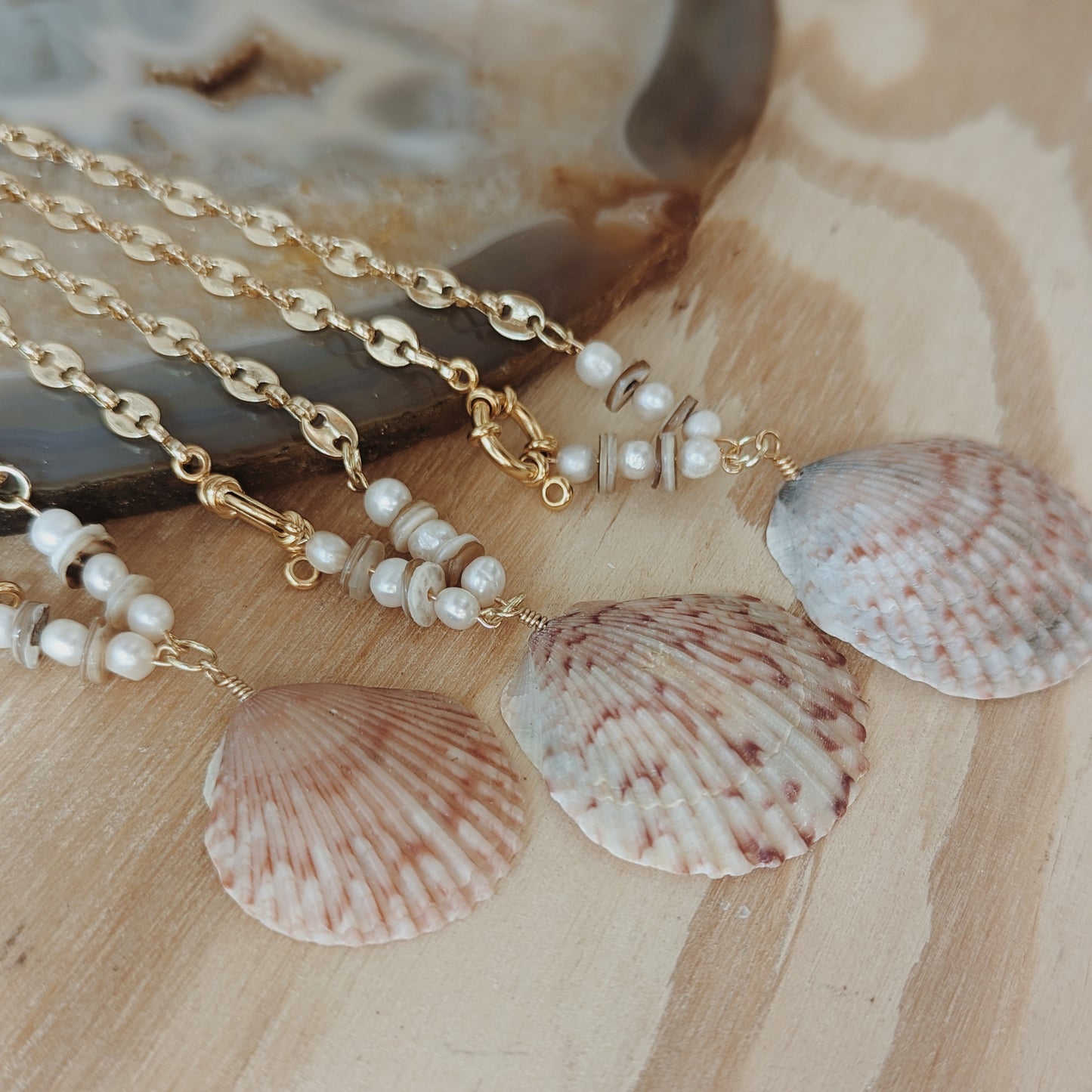 Scallop Seashell and Fresh Water Pearl Mariner Chain Necklace