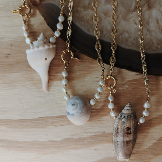 Seashell and Fresh Water Pearl Mariner Chain Necklace