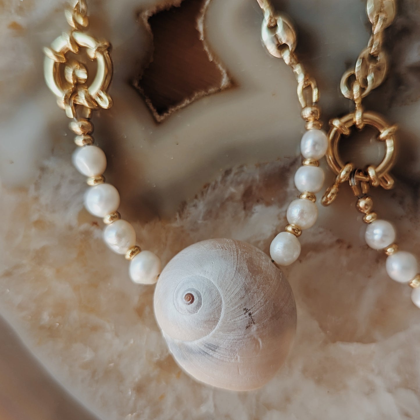 Seashell and Fresh Water Pearl Mariner Chain Necklace