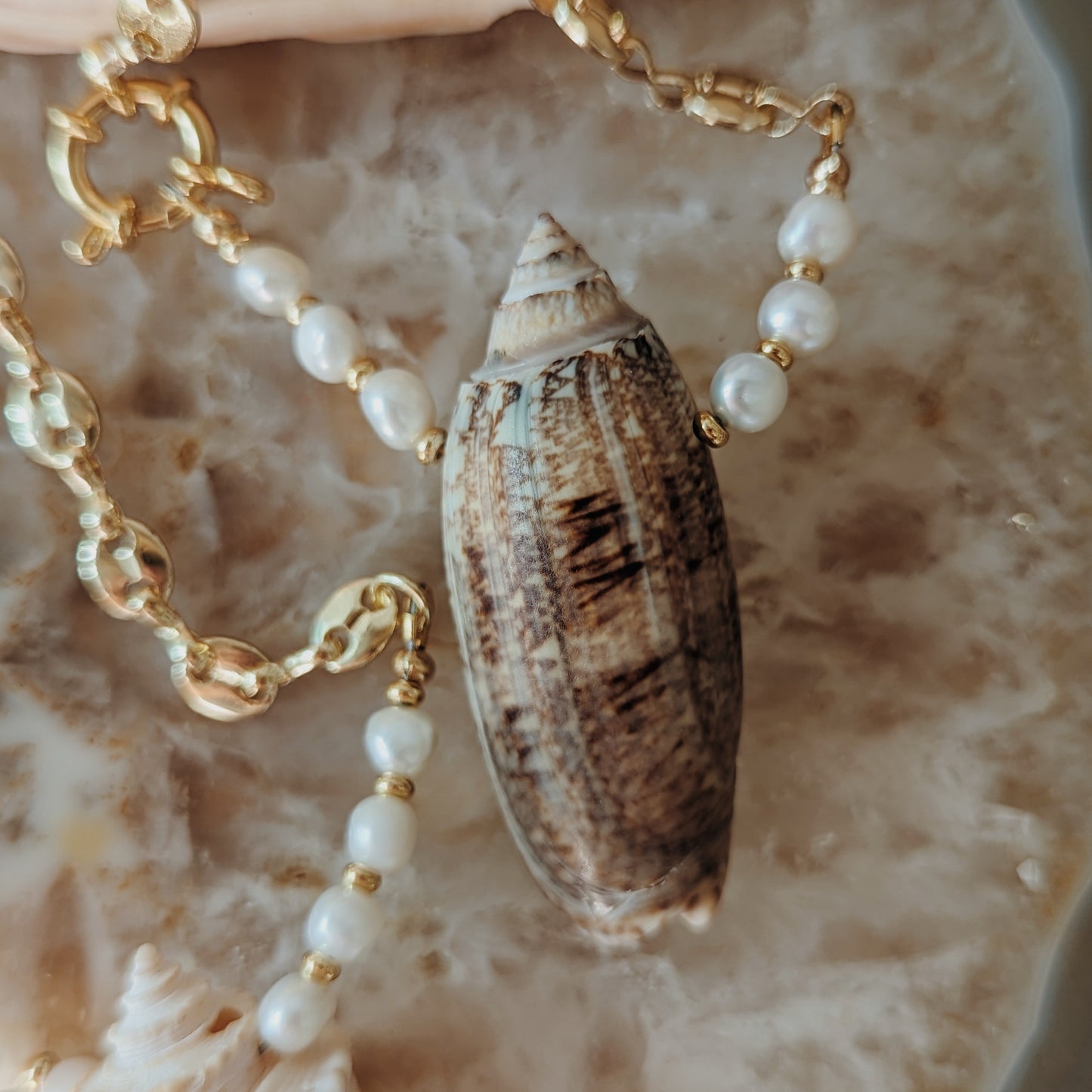 Seashell and Fresh Water Pearl Mariner Chain Necklace