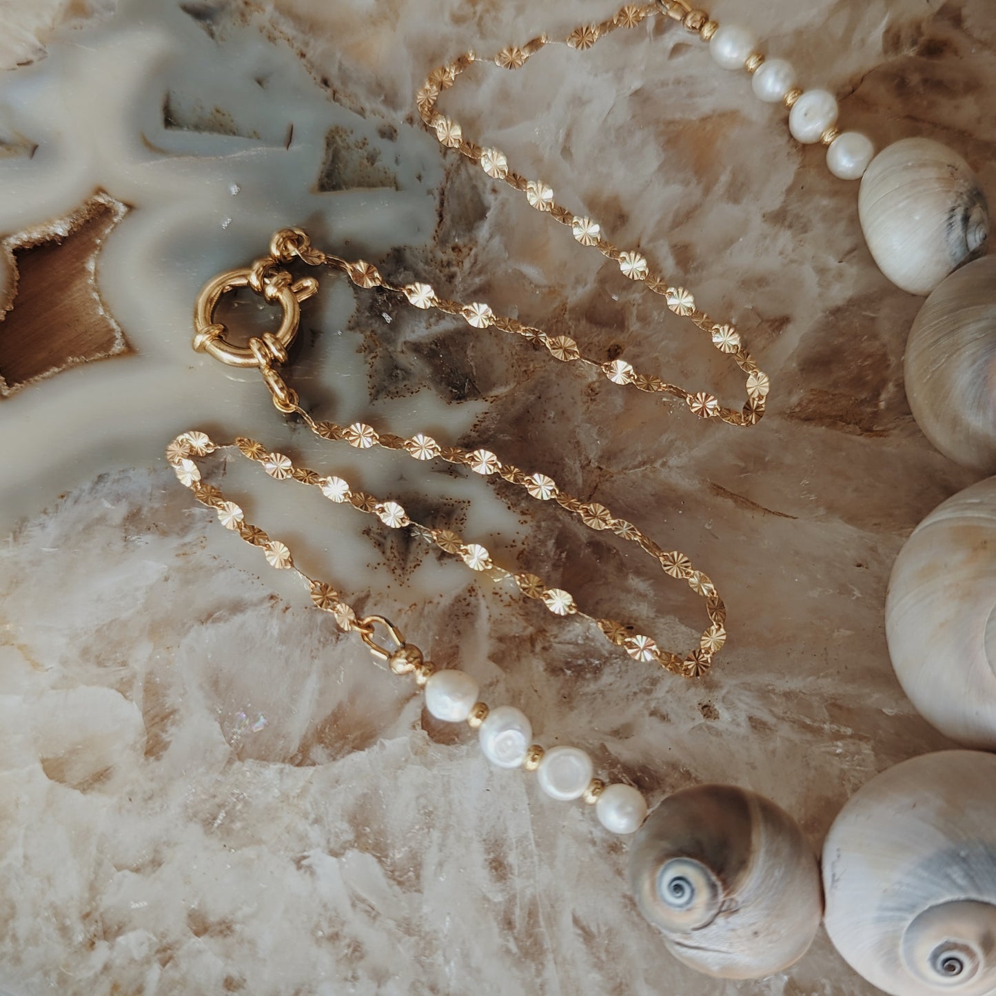 Moon Snail and Freshwater Pearl Seashell Necklace