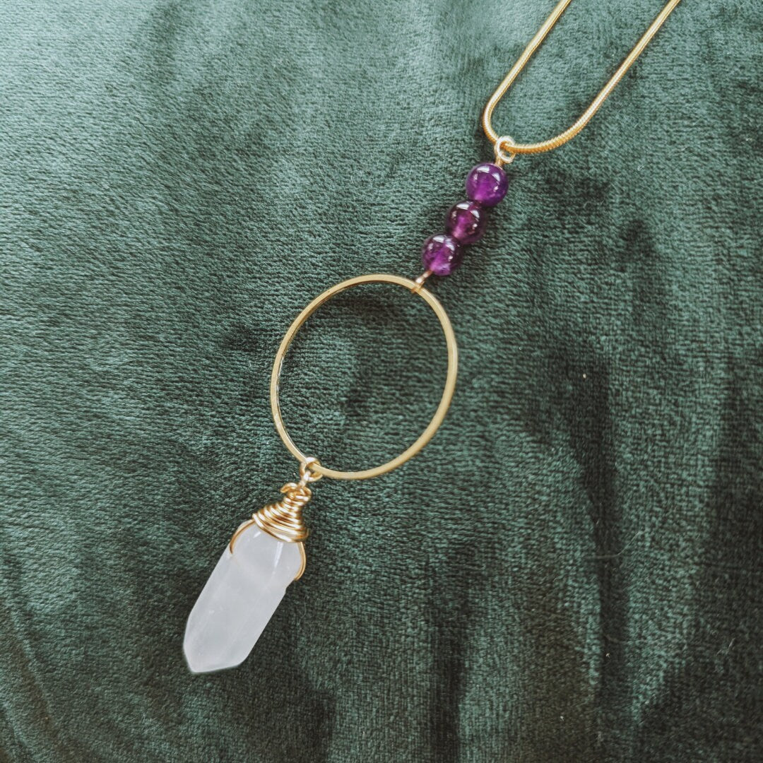 New Moon Rose Quartz and Amethyst Necklace