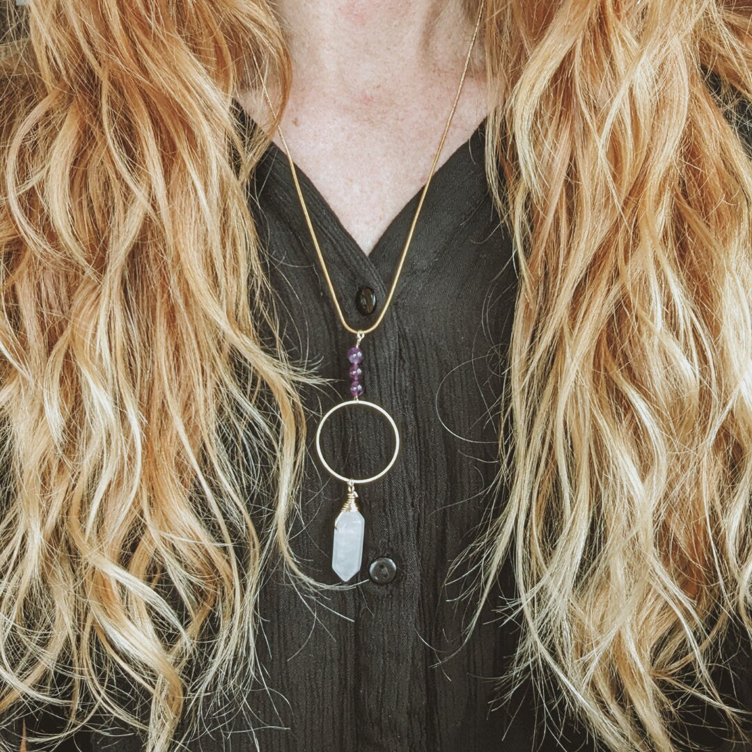 New Moon Rose Quartz and Amethyst Necklace