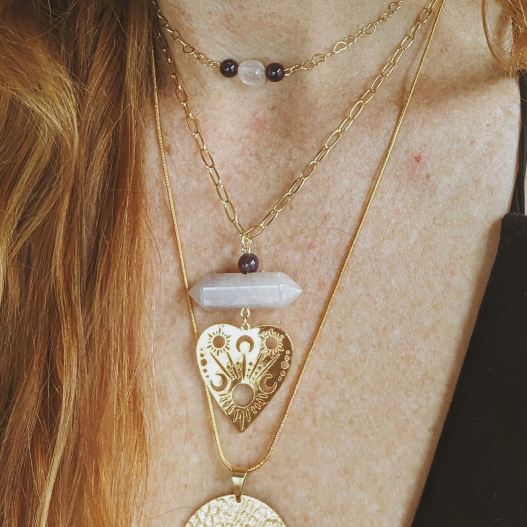 Rose Quartz and Amethyst Heart Necklace