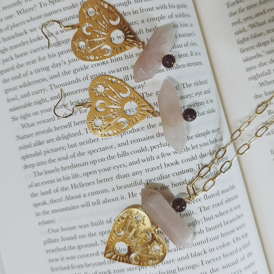 Rose Quartz and Amethyst Heart Necklace