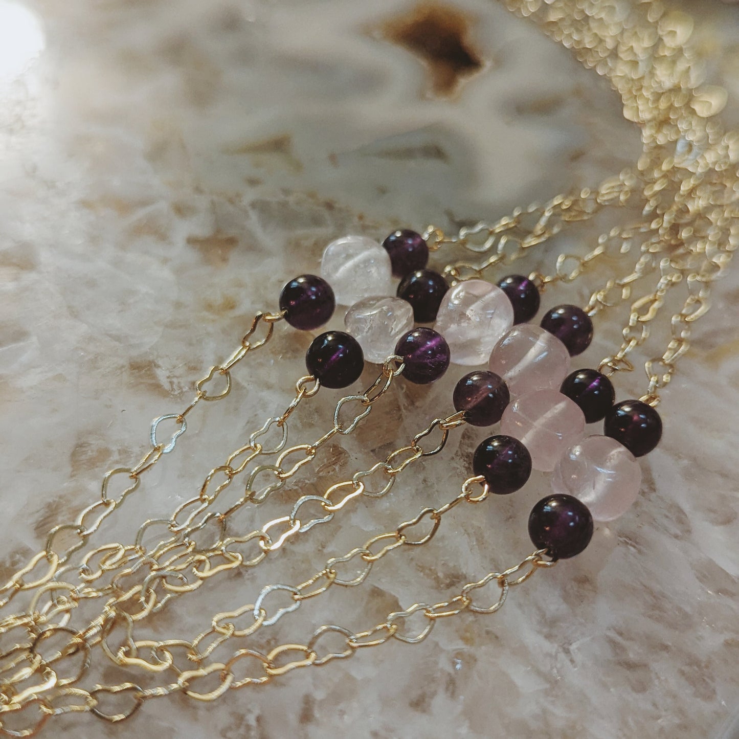 Rose Quartz and Amethyst Choker Necklace