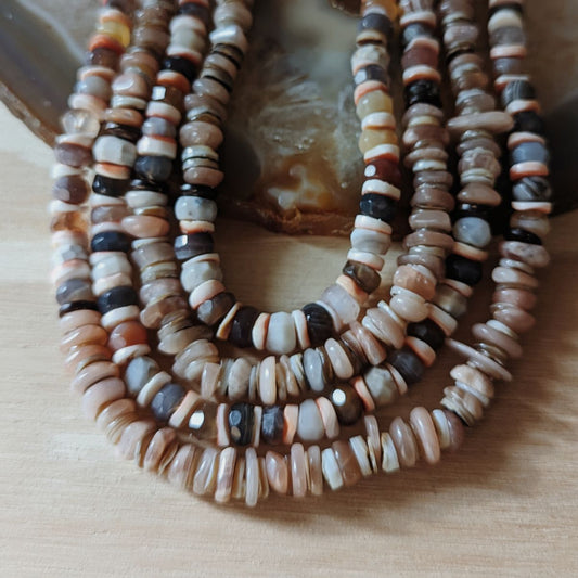 Beaded Necklace | Botswana Agate, Peach Moon Stone, and Sea Shell