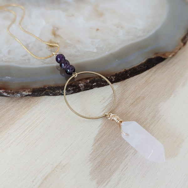 New Moon Rose Quartz and Amethyst Necklace