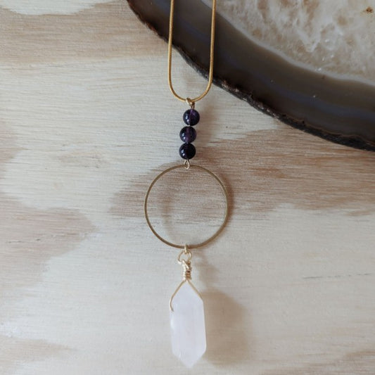 New Moon Rose Quartz and Amethyst Necklace